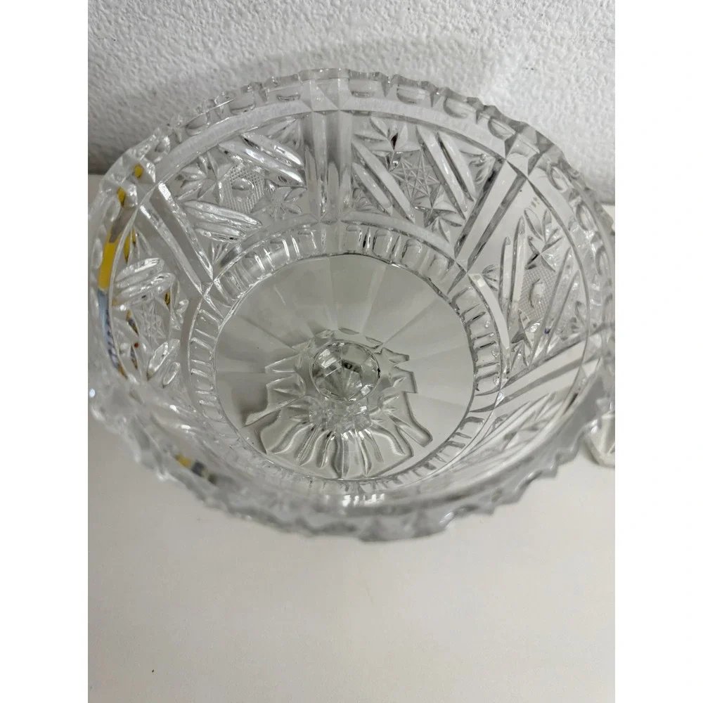 Vintage Pressed Glass Compote Bowls Set of 2 Starburst Diamond Cut Pedestal Dish